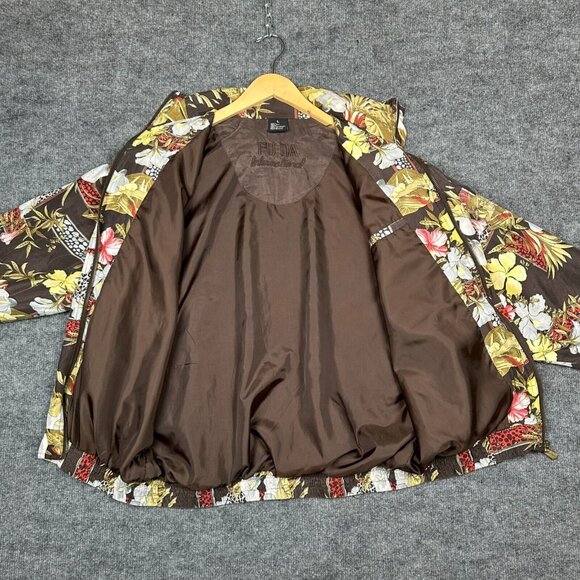 Fuda International Jacket Women's L Hibiscus Tropical 100% Silk Vintage Full Zip - Picture 8 of 11